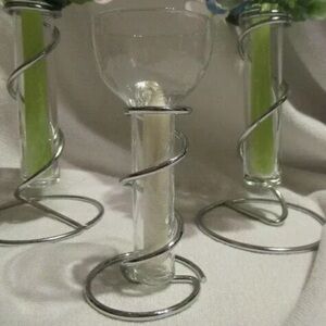 Glass Vase Set with Metal Spiral Stand